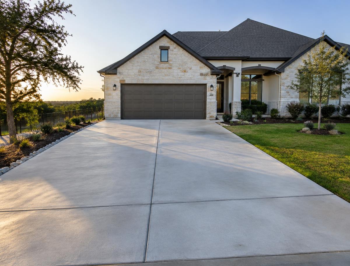 Finished concrete driveway at a Central Texas home